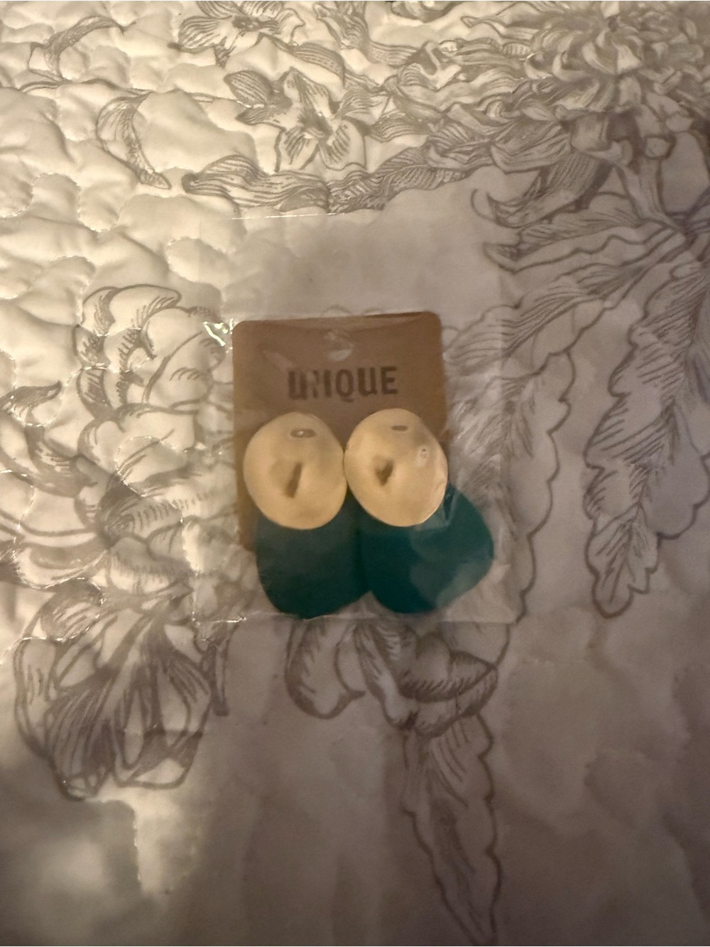 Unique Teal Drop Earrings with Gold Tops